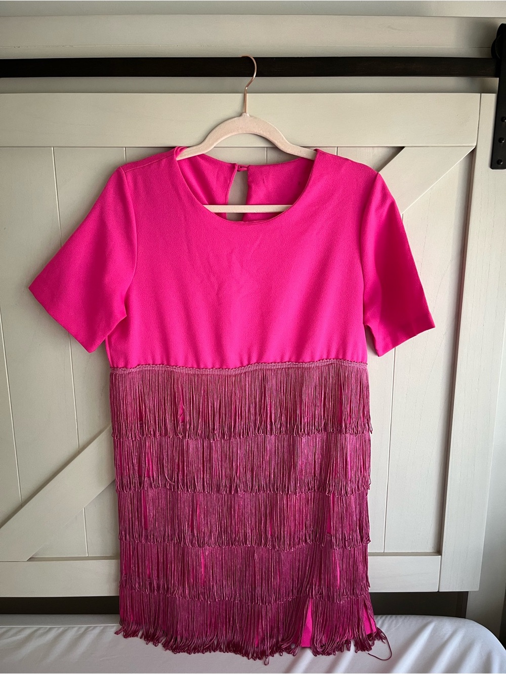 Vintage Tiered Tassel Fringe Mini Dress, Magenta